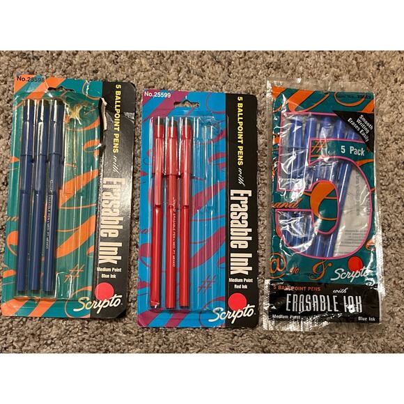 Scripto BallPoint Pens w/Erasable Ink Medium Point Red Blue Vintage (11) 1993-94 - Picture 1 of 8